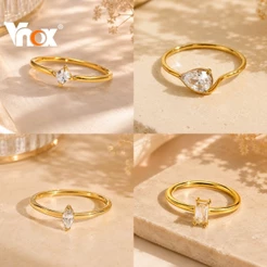 Anel De Casamento E Noivado De Aço Inoxidável Vnox Para Mulheres , Joias De Promessa De Coleção De Noiva De Zircônia Cúb