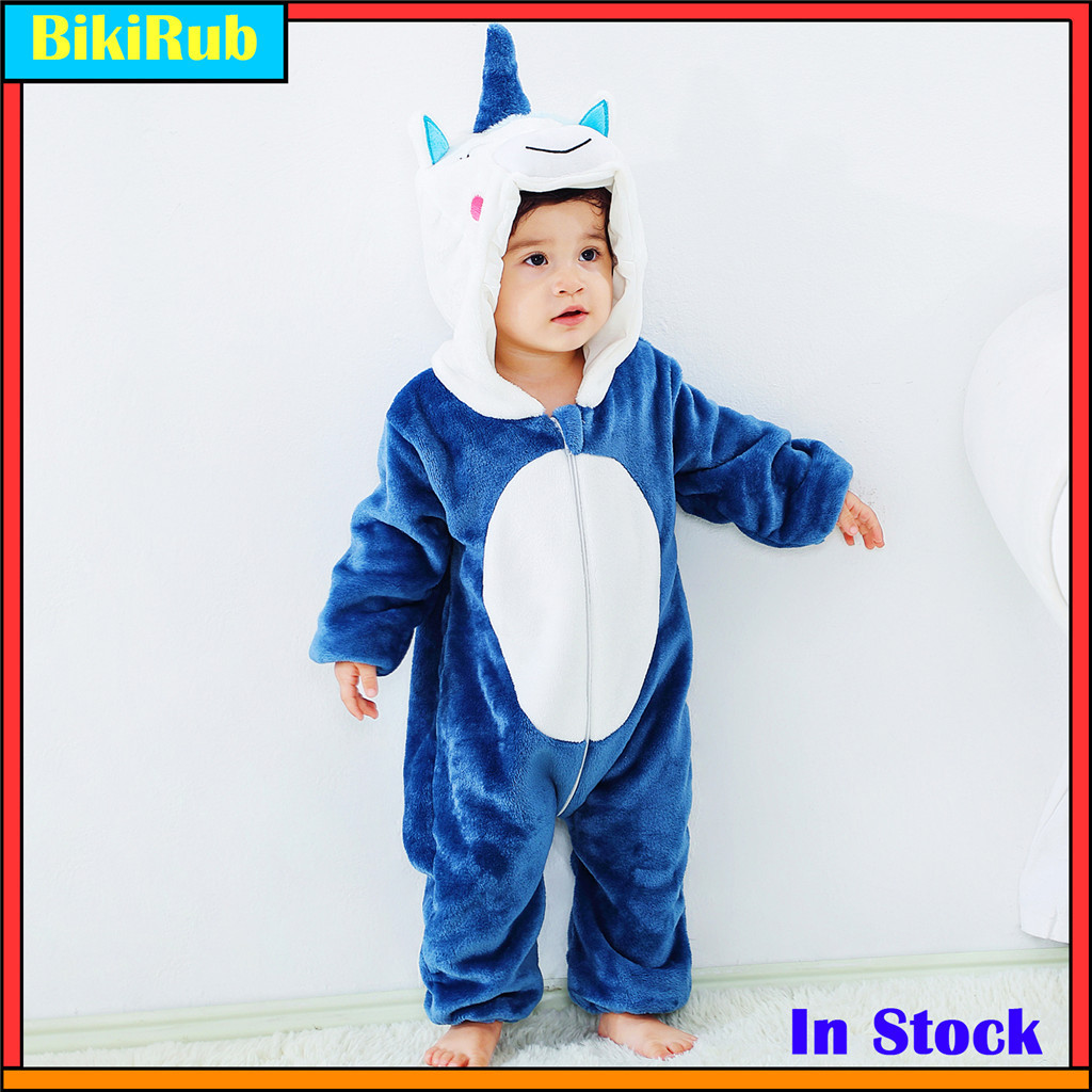 Pijama De Macacão De Bebê De Unicórnio Azul Kigurumi De Natal , Animal Com Capuz De Flanela , Fantasia De Cosplay Infant