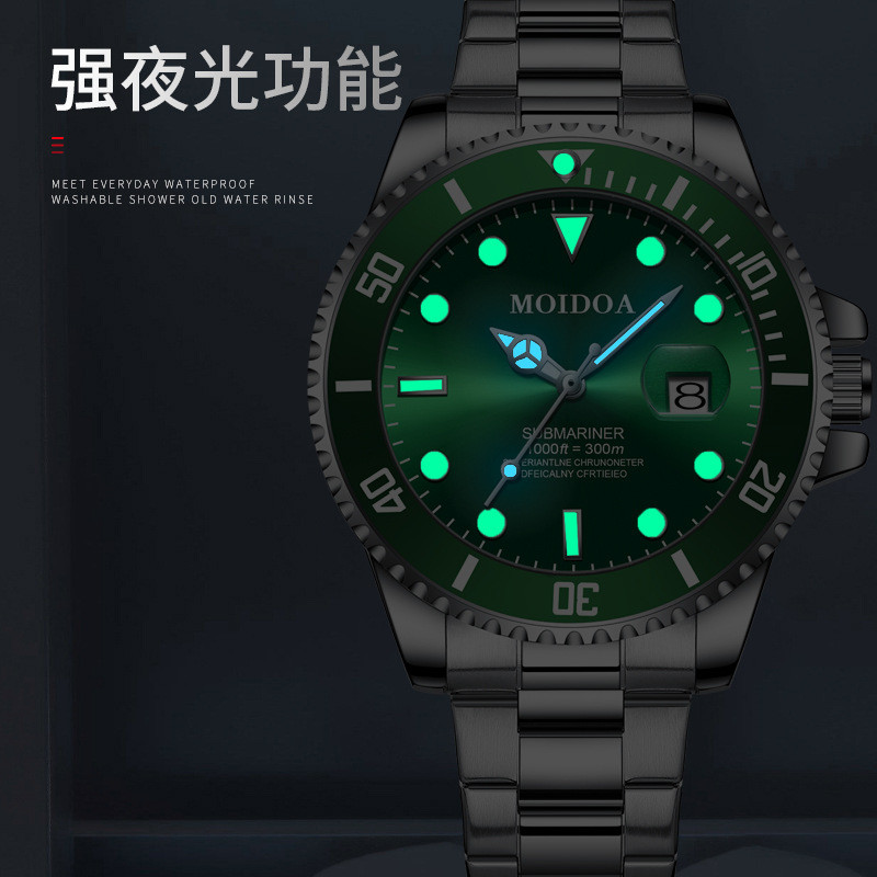 Réplica do Relógio Submariner Verde para Homens, Relógio Mecânico Totalmente Automático, Luminoso, com Calendário, à Pro