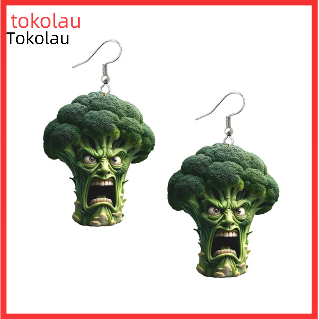 Abstract Vegetable Jewelry 1 Pair Lightweight Acrylic Drop Earrings Broccoli Cartoon Design Shape Cute 2d Hook for Women