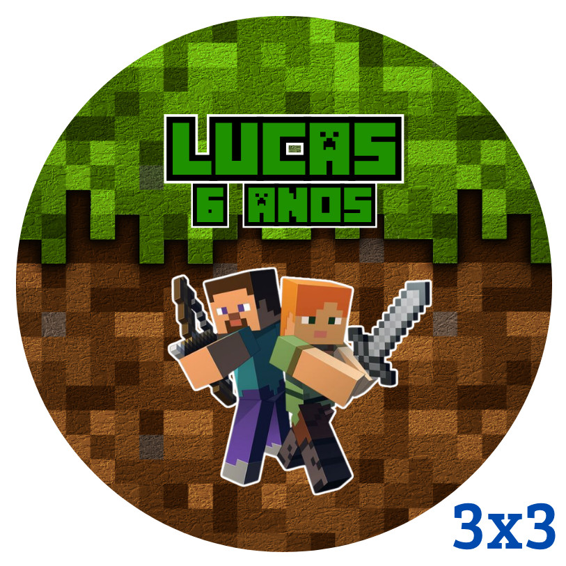 Adesivo Personalizado Minecraft 3x3 | Lembrancinha | Festa Infantil | Aniversário