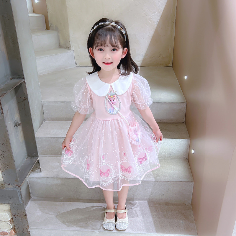 Frozen elsa vestido de princesa verão estilo ocidental vestido crianças vestido de verão elsa vestido médio pequenas cri