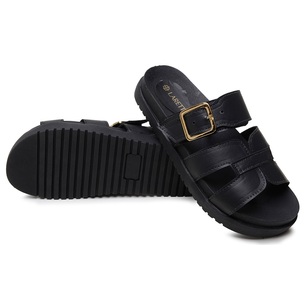 Sandália Papete Feminina Plataforma Tratorada com Fivela Dourada Confortável, Casual, Moderna, Anatômica, Fashion