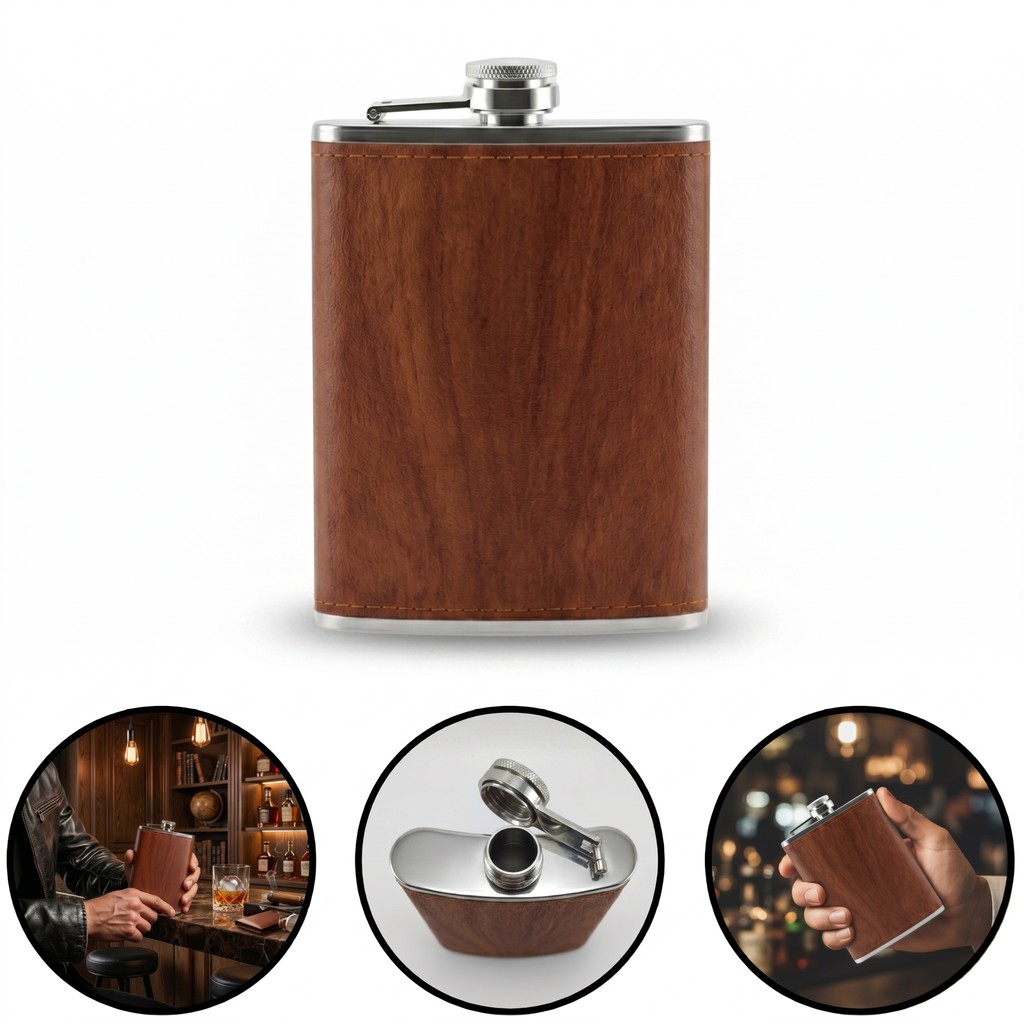 Cantil De Bolso Inox Couro Porta Whisky Bebidas Água Garrafa Portátil Para Jaqueta Presente Masculino Bar Lazer 250ml