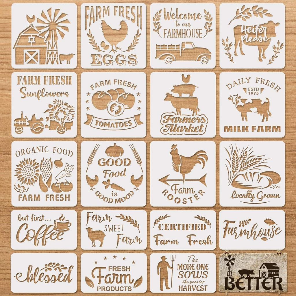 20 Pieces Farmhouse Stencils Reusable Farm Painting Stencils Farm Theme Drawing Art Template for Scrapbooking Drawing Tr
