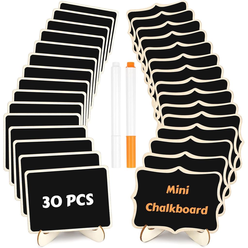 30 Mini Placas de Madeira para Lousa, Etiquetas de Alimentos para Buffet de Festa, Pequenas Placas de Madeira com Suport