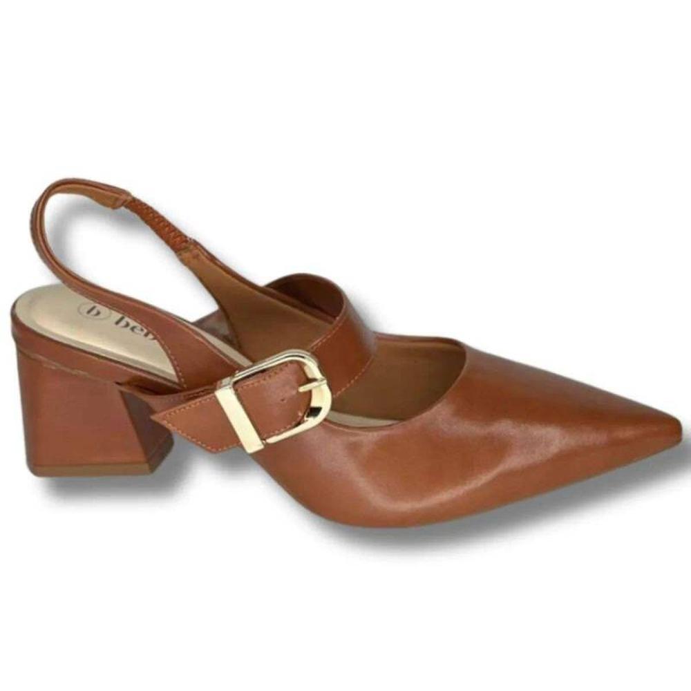 Sapato Scarpin Salto Grosso Medio Bebece Feminino - Marrom
