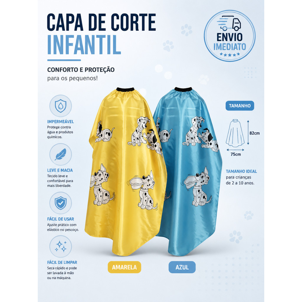 Capa de Corte Infantil Estampada Cetim Profissional Barbeiro Cabeleireiro