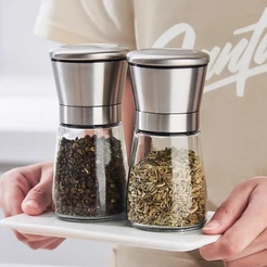 Moedor De Sal E Pimenta Manual Regulável Vidro Para Mesa De Jantar