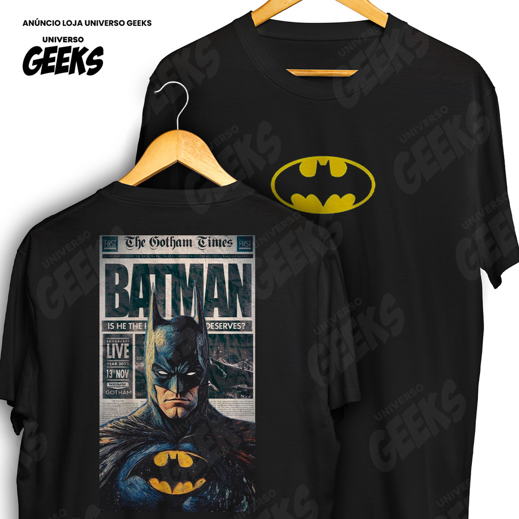Camiseta Frente E Verso Batman Jornal The Gotham Times Vintage Retro Camisa De Heroi 100% Algodão