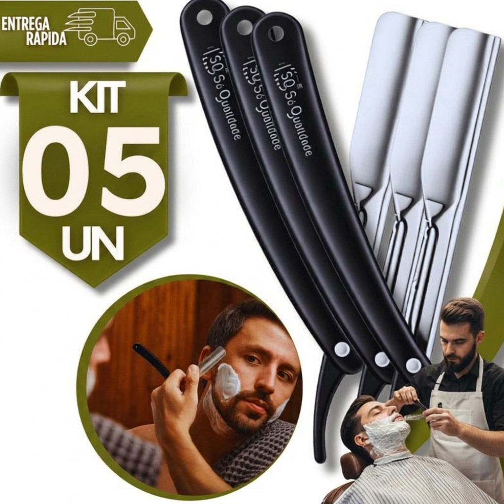 Kit Navalhete Inox cabo Plástico Leve Destreza Barbear Barbearia Cabeleireiro Navalha Utilidades