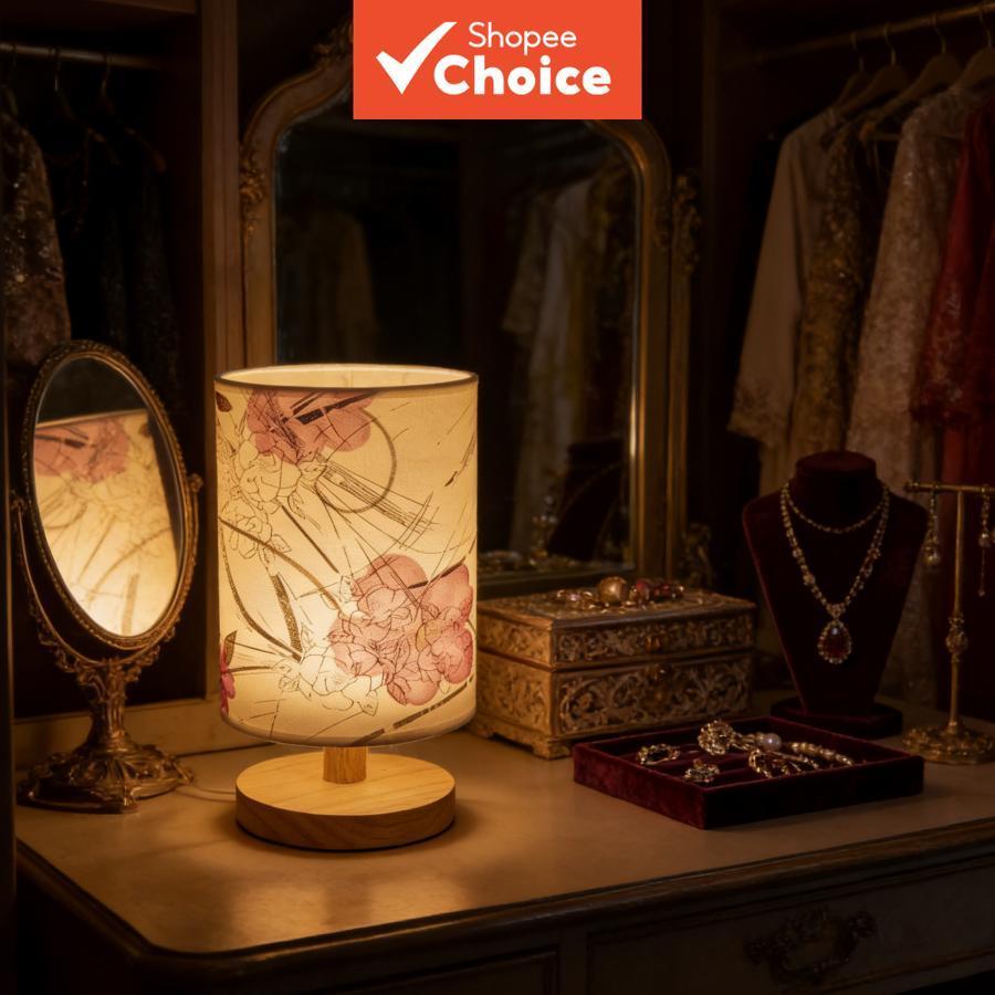 Luminária de Mesa Cylinder Flor em Tinta, Luz Noturna de Tomada para Quarto, Luminária Decorativa de Cabeceira com Base