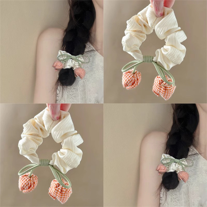 Verão suave creme estilo tulipa arco cetim anel de cabelo bonito doce rabo de cavalo corda de cabelo acessórios para o c