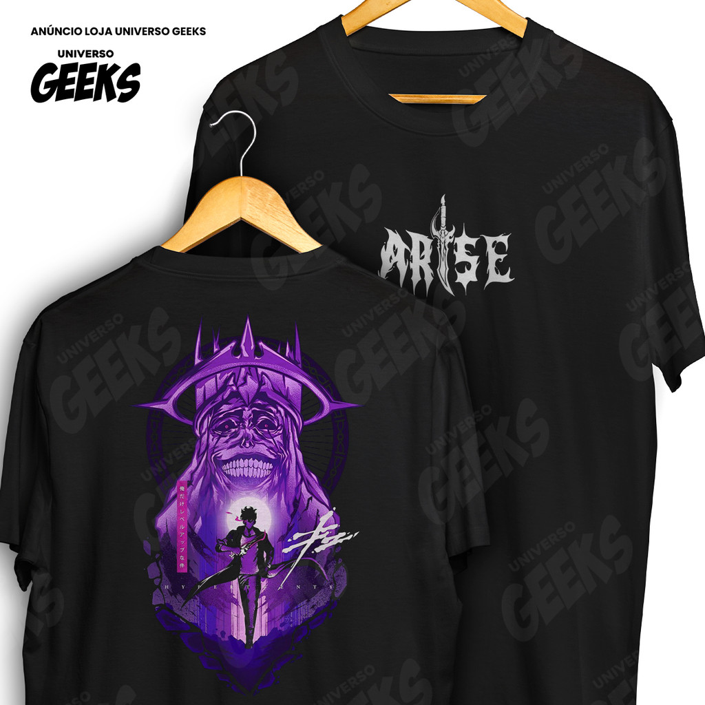Camiseta Frente E Verso Solo Leveling Sung Jin Woo Arise Estatua Divina Purple Camisa De Anime 100% Algodão