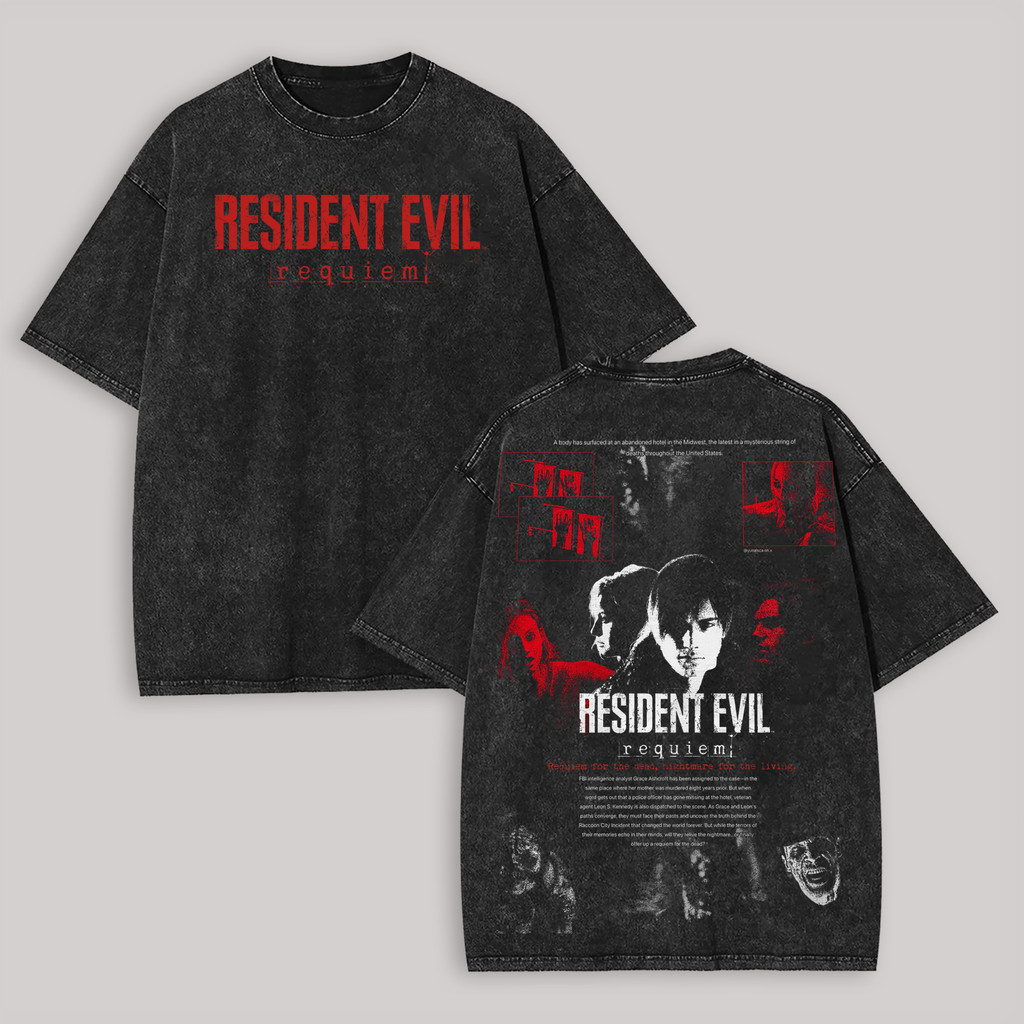 Camiseta Preta Unisex de Alta Qualidade, Design com Imagens e Textos "RESIDENT EVIL", Inspirada no Jogo de Sobrevivência