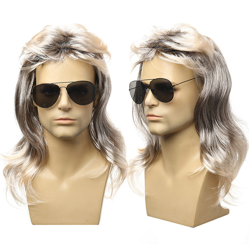 Cos peruca de cabelo médio longo masculino feminino baile desempenho Rock peruca conjunto simulação peruca