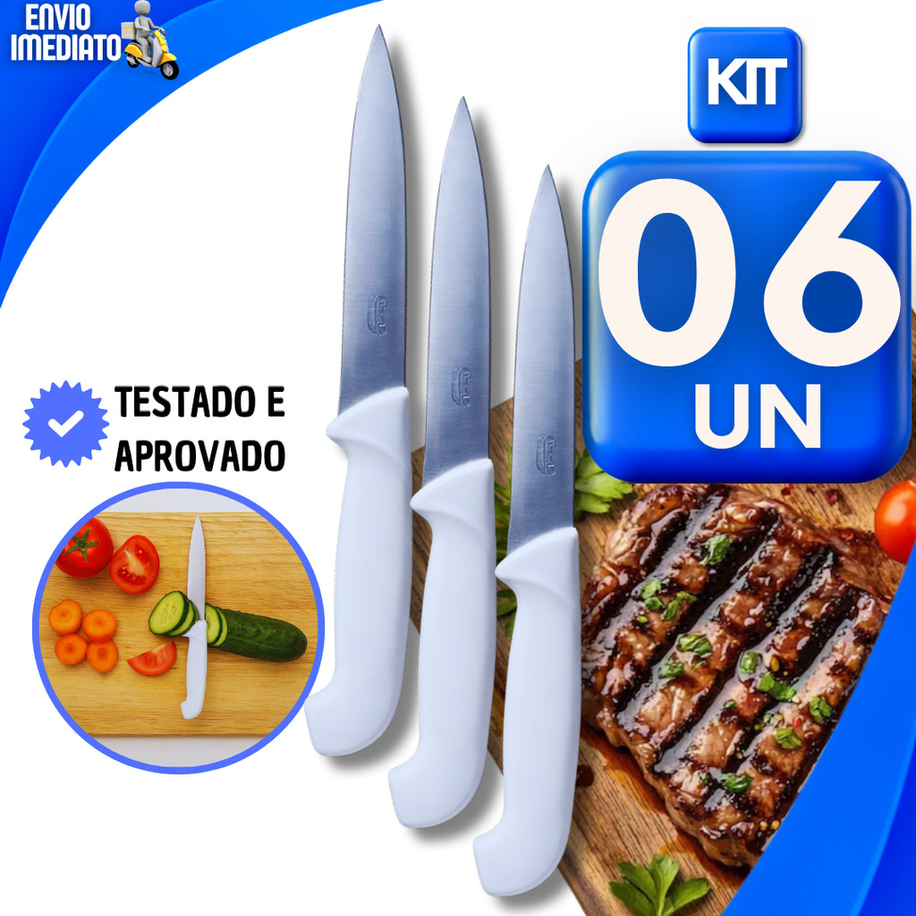 Combo Facas 3,5" Cortar Peixes Legumes Frutas Inox Faquinha Multiuso Descascadora Afiada Utilidades
