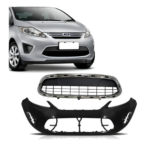Parachoque + Grades Cromado New Fiesta Mexicano 2011 12 2013 Preto Liso Para Pintura