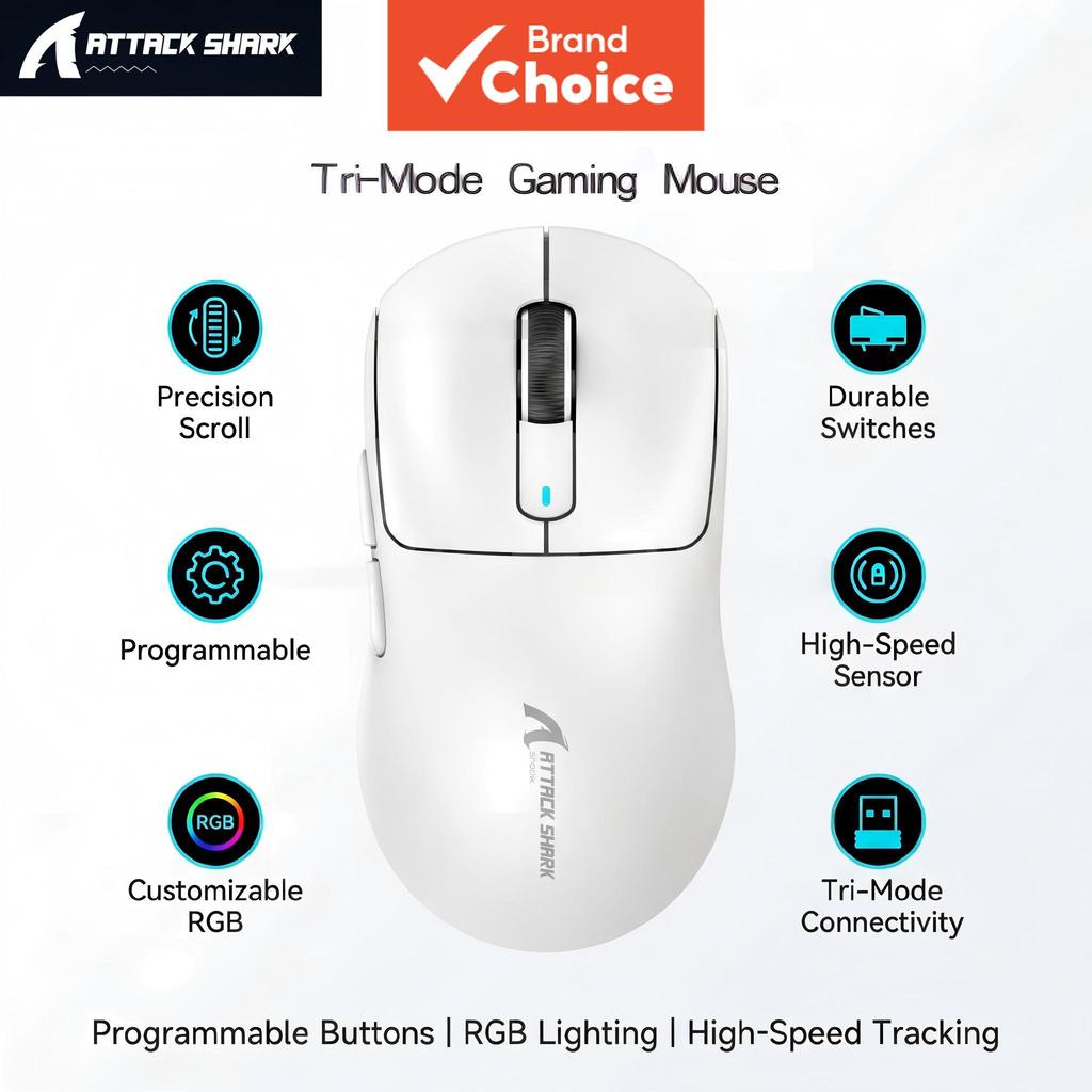 Mouse Gamer Attack Shark X3, Leve 49g, 26000 DPI, Sem Fio, com Switch Kailh Black Mamba, Bateria 65H