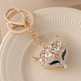 Chaveiro de carro, pingente de bolsa elegante, chaveiro de animal, pequeno presente, cabeça de raposa fofa com strass.