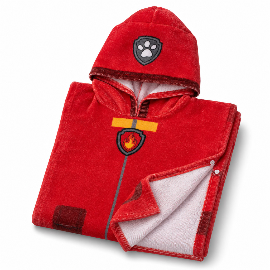 Toalha Poncho Infantil Marshall Patrulha Canina Com Capuz 100% Algodão Praia Piscina Banho 60x120