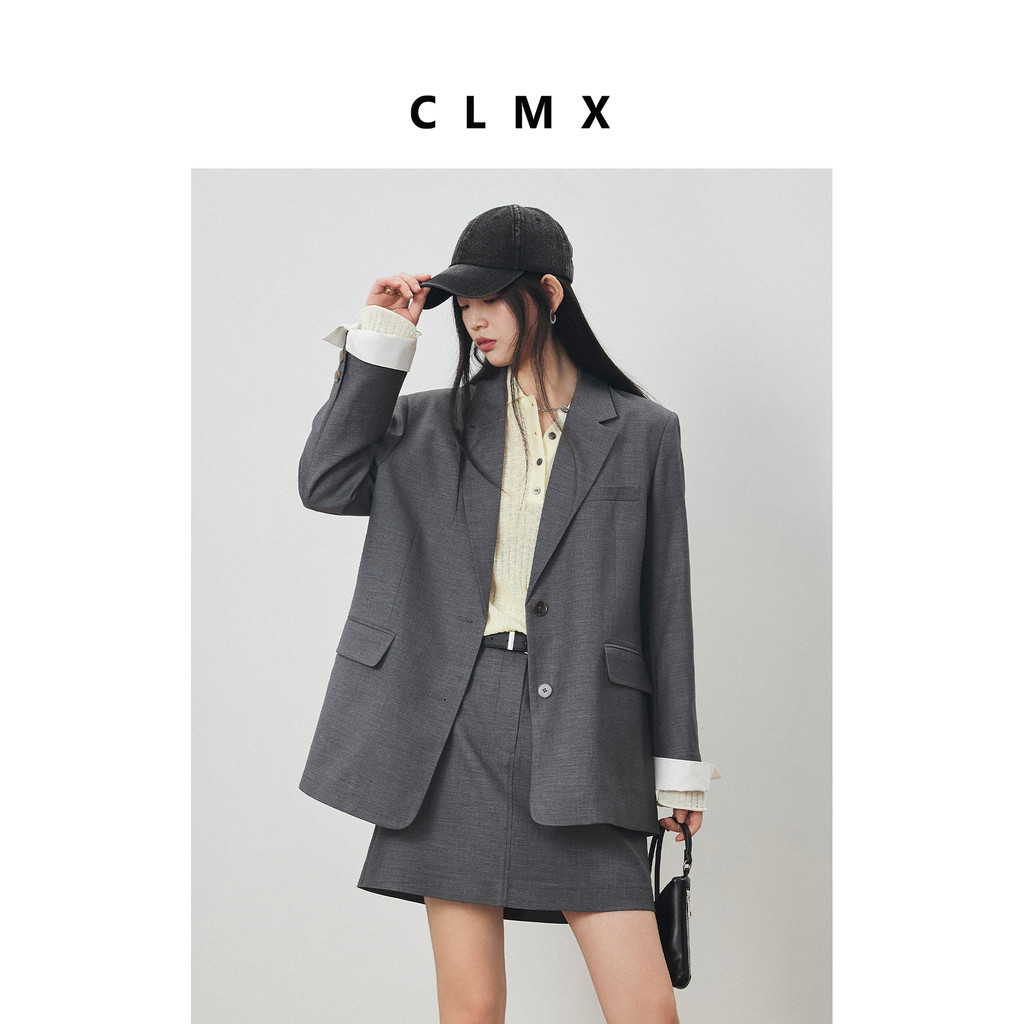 CLMX Textura Cruzada Terno de Lã Giratória Fina Tecido Antigo Estilo Dinheiro Costura Cuff Terno/Saia Terno de 2 Peças