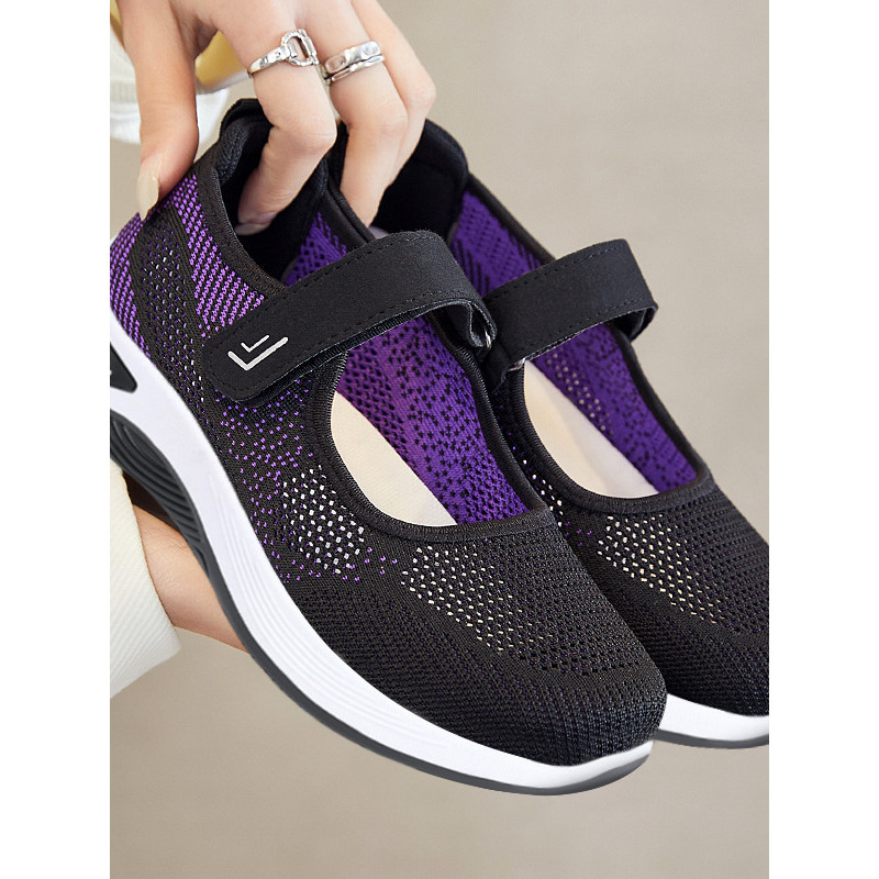 Sapatos femininos verão malha respirável meia-idade idosos mãe sapatos femininos sapatos casuais Velcro sapatos de camin