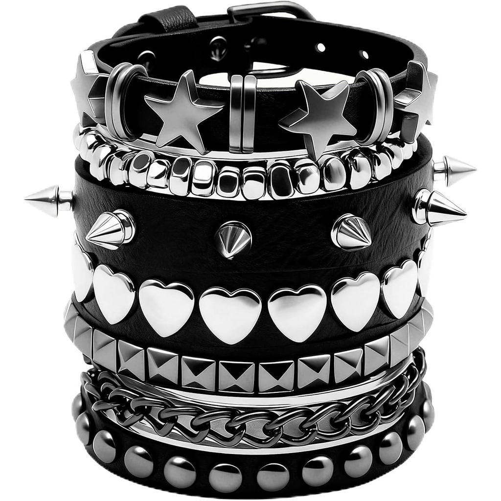 5 Pulseiras Punk, Pulseiras Emo Estilo Rock, Pulseira Cravejada Hip-hop, Góticas, Punk Cravejada, Pul