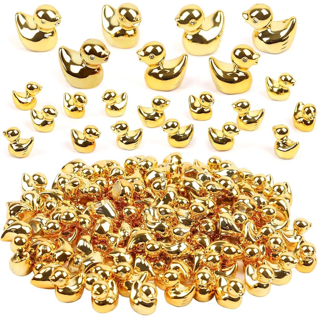 CCINEE 100 peças de Patinhos de Resina Dourados em Lote, Miniaturas de Patinhos para Esconder Pequenos Amuletos de Patin