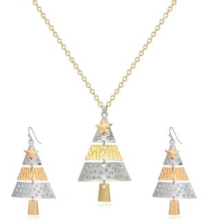 Conjunto de Colar e Brincos de Árvore de Natal para Mulheres, Brincos Pendentes de Metal Esmaltado em Forma de Árvore de