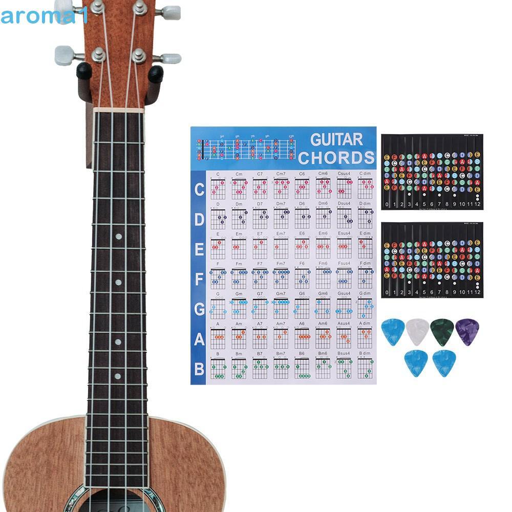Pôster De Acordes De Guitarra AROMA1 , Gráfico Prática Em Papel De Vinil Impresso Codificado Por Cores , Revestido