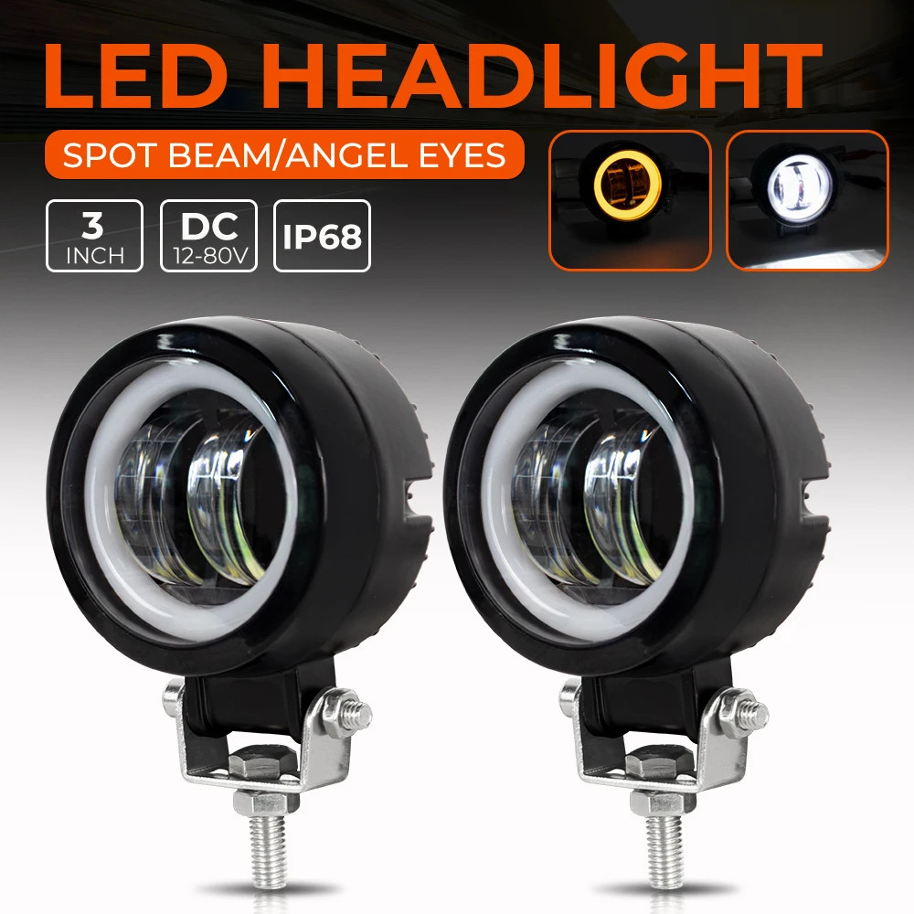 Par De Luz LED U5 De Quilometragem Com Anel Preto , Auxiliar Para Motocicleta E Carro , Estroboscópio De 3 Estágios