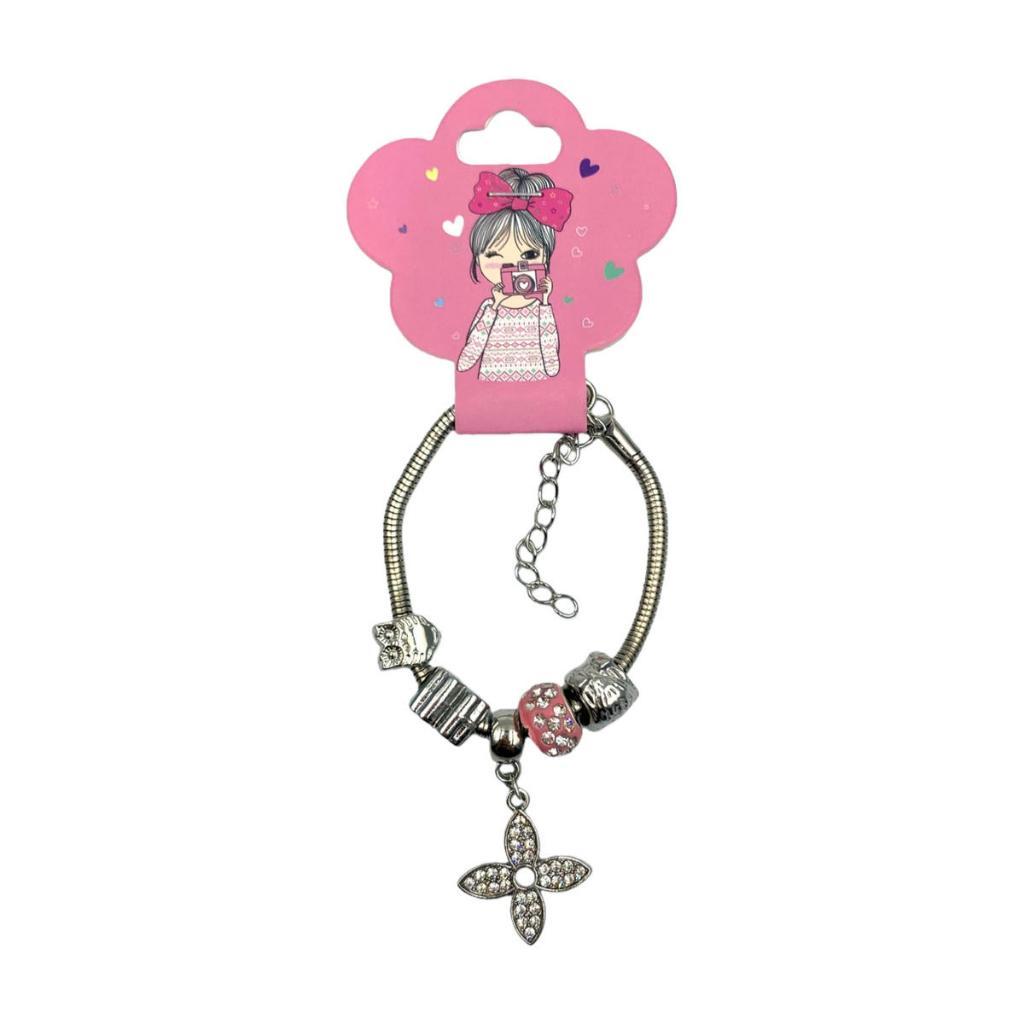 Kit Pulseira Infantil Menina Princesa Berloque Luxo Festa Moda Acessorio Strass Brilhante