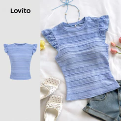 Lovito Top Elegante com Textura Blusa Cinza-azulado de Primavera/verão para mulheres LK4ED1734