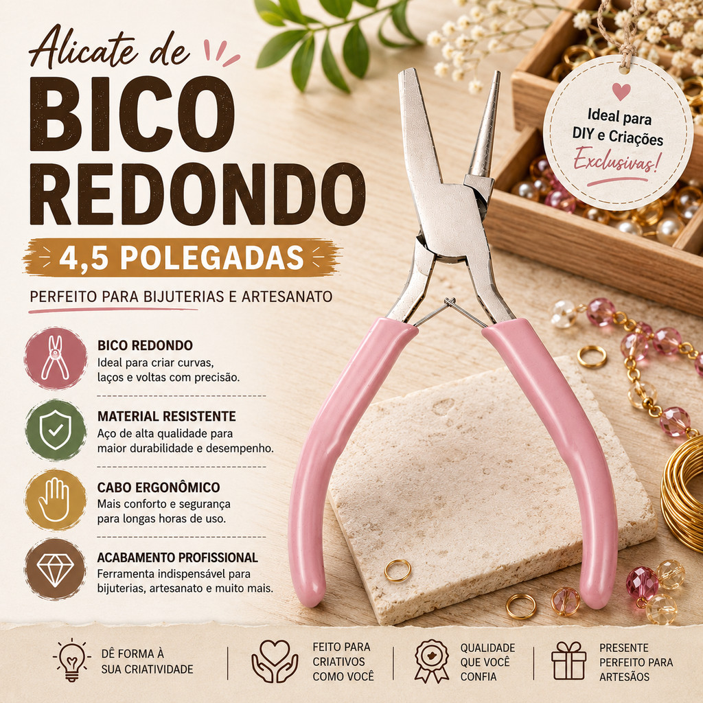 Alicate Redondo Concavo Mini Profissional para Bijuteria Joias Enrolamento de Fio Arame Artesanato DIY Preciso