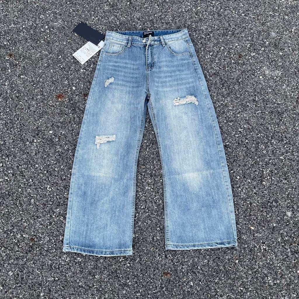 ERD Melancoly Fu Segunda Geração 25SS Faca Corte Rasgado Patch Jeans Angustiado vintage Lavado Calças Jeans