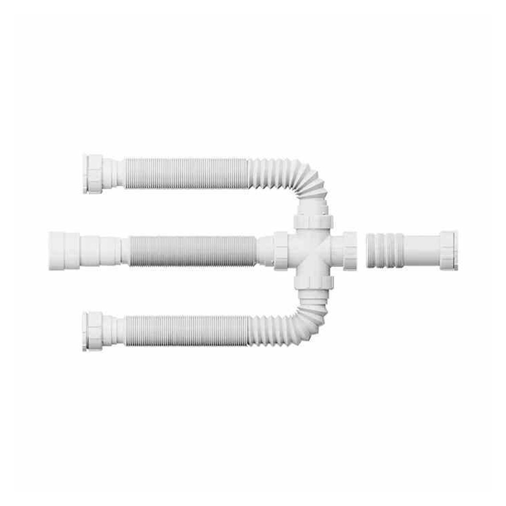Sifão Tubo Sanfonado Triplo Completo P/ Cuba Tripla Tanque Branco Longo 0750mm