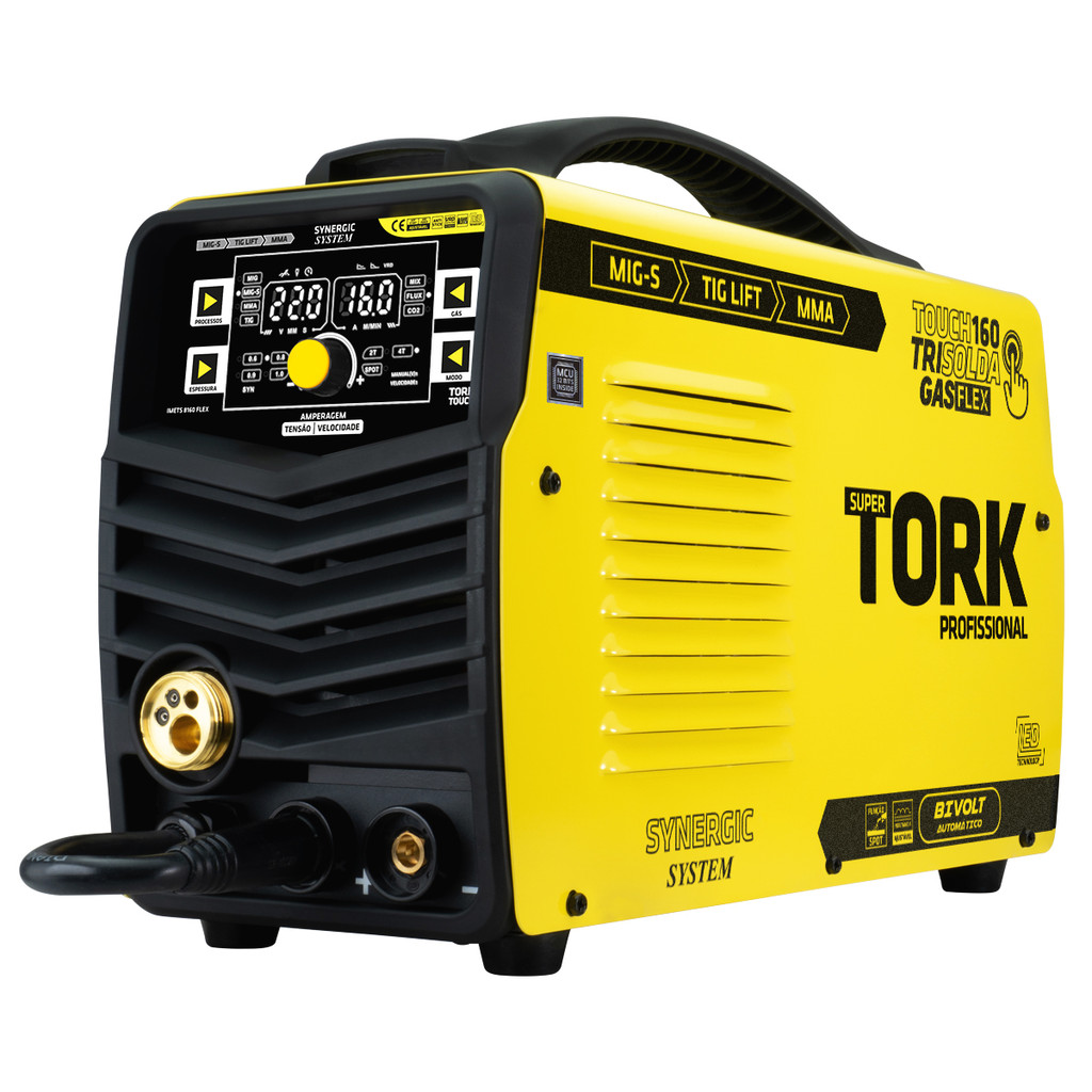 Inversora de Solda Profissional 3 em 1 Super Tork FLEX 160 A MIG FLEX + TIG LIFT + MMA Bivolt 5 kg