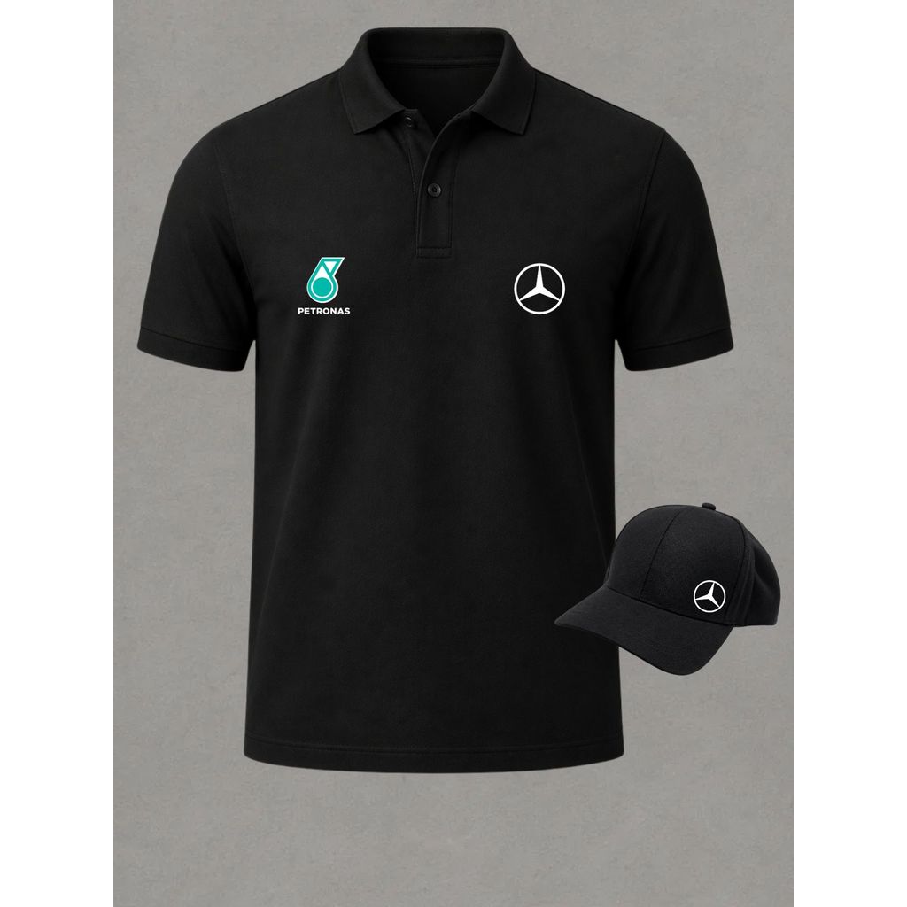 Camiseta Gola Polo Masculina Mercedes AMG Petronas Estilo Casual Esportivo + Boné