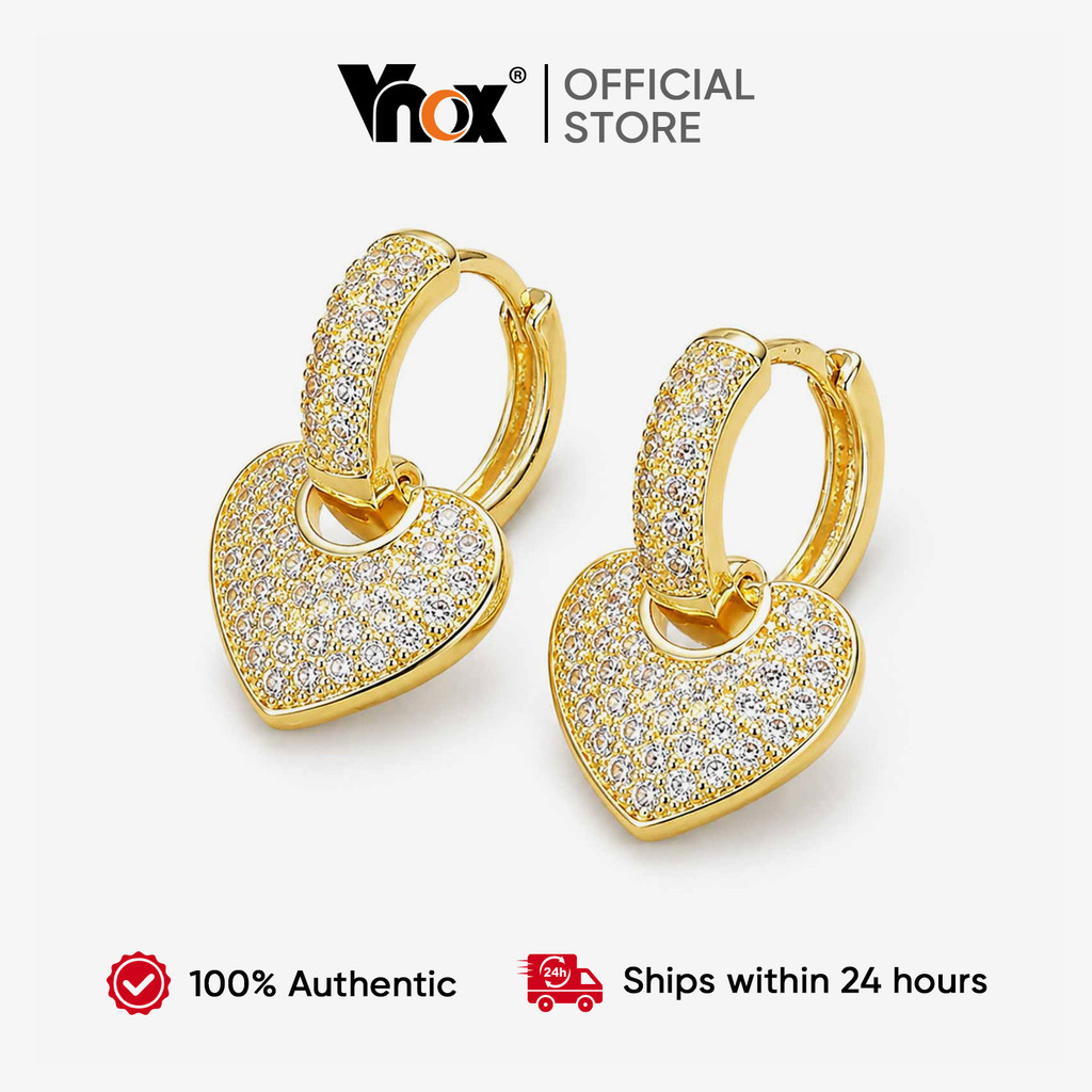 Brincos De Coração CZ Dourados Vnox , Joias De Casamento Elegantes E Luxuosas Para Mulheres , Acessórios De Noiva Brilha