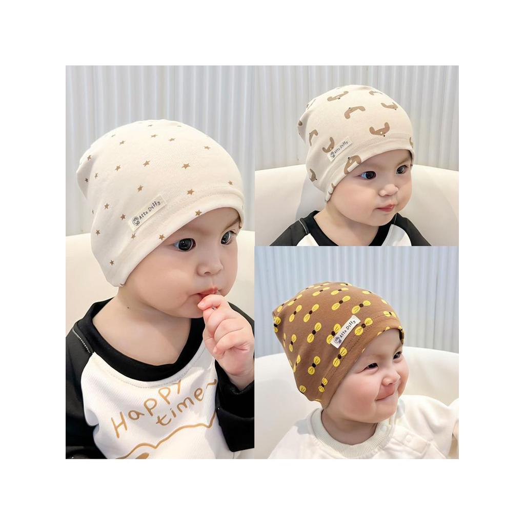 Camada única estilo fino primavera outono crianças algodão malha chapéu do bebê dos desenhos animados impresso bebê recé