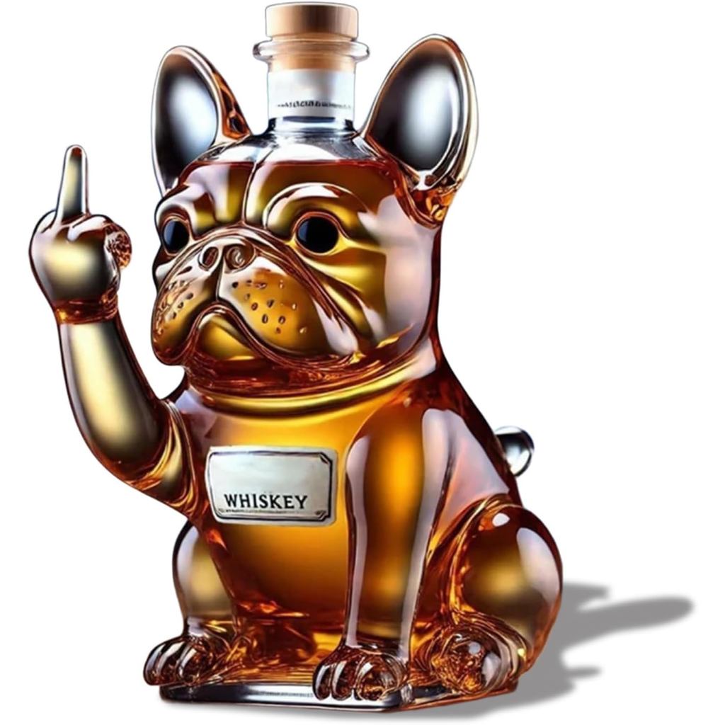 Decantador de Whisky Bulldog Francês, Suporte Decorativo para Garrafas, Decantador de Vidro com Capacidade de 300ml, Rec