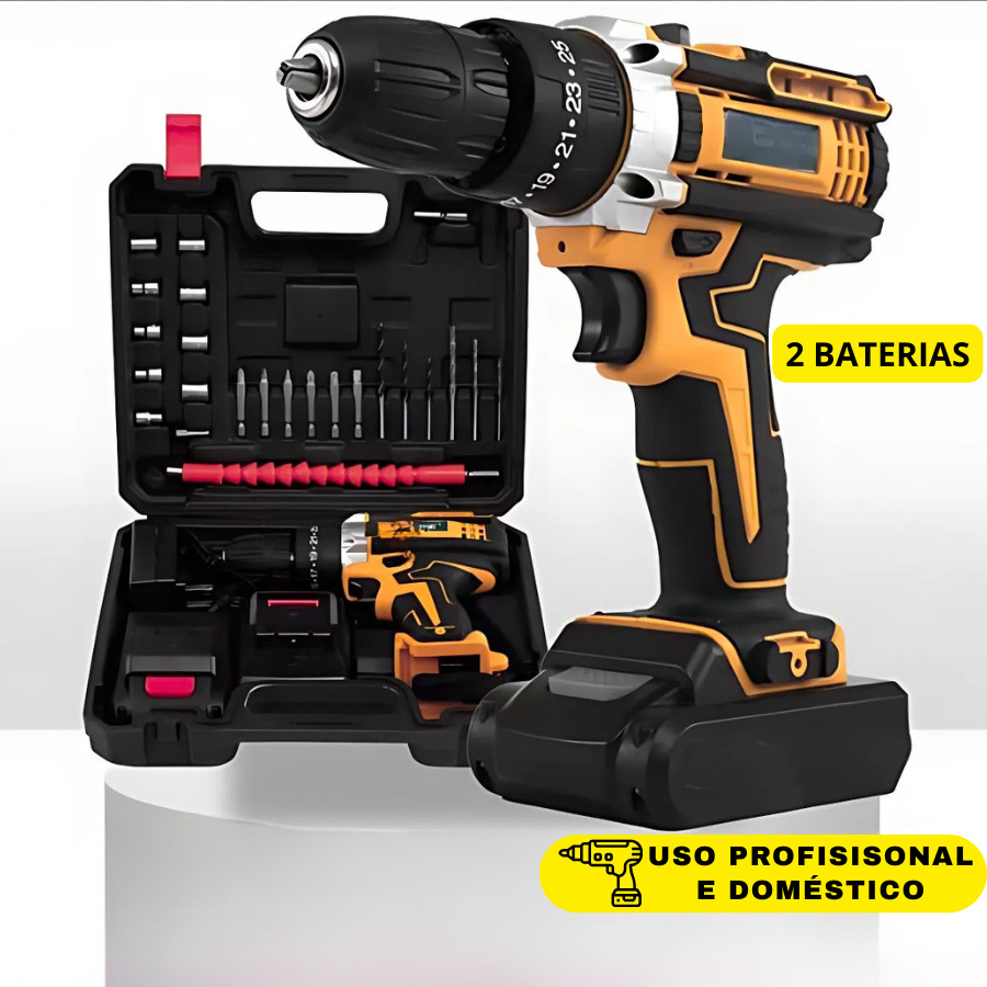 Furadeira Parafusadeira 36V 2 Baterias Sem Fio Impacto Maleta Completo Broca Bits Maleta Bivolt
