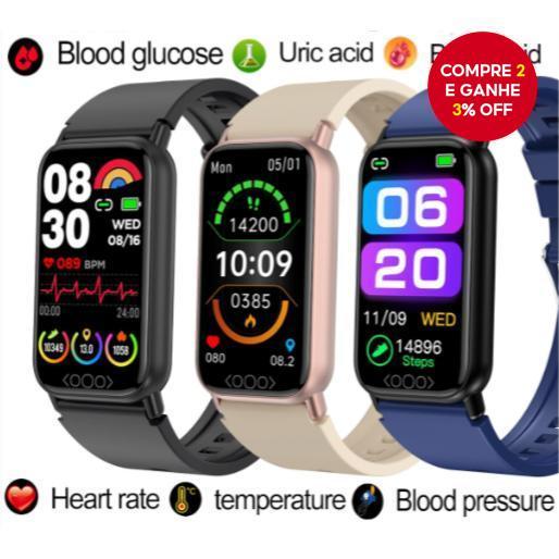 Relógio Inteligente Sangue Lipídio Ácido Úrico Monitoramento De Glicose No Smartwatch Para Homens Mulheres Pulseira Temp