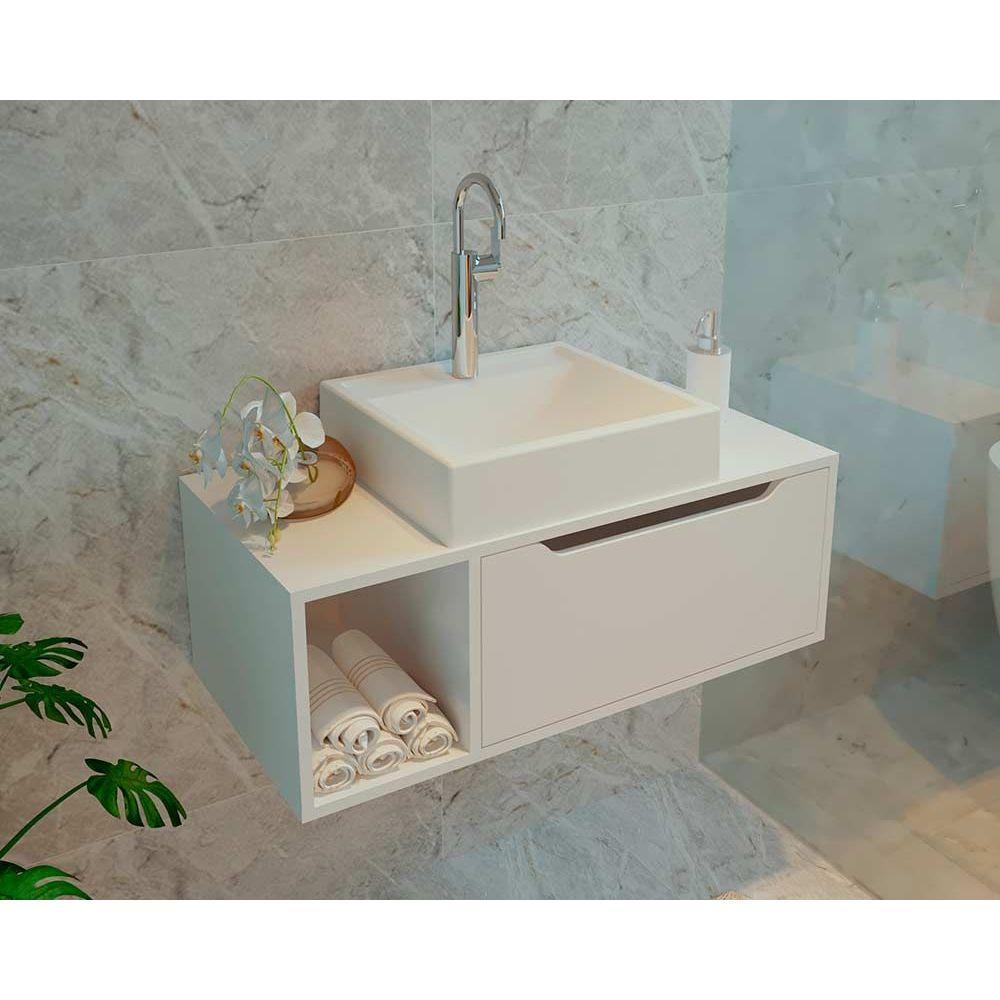 Gabinete de Banheiro Suspenso BN3644 s/ Cuba 1 Porta 80cm Branco - Tecno Mobili