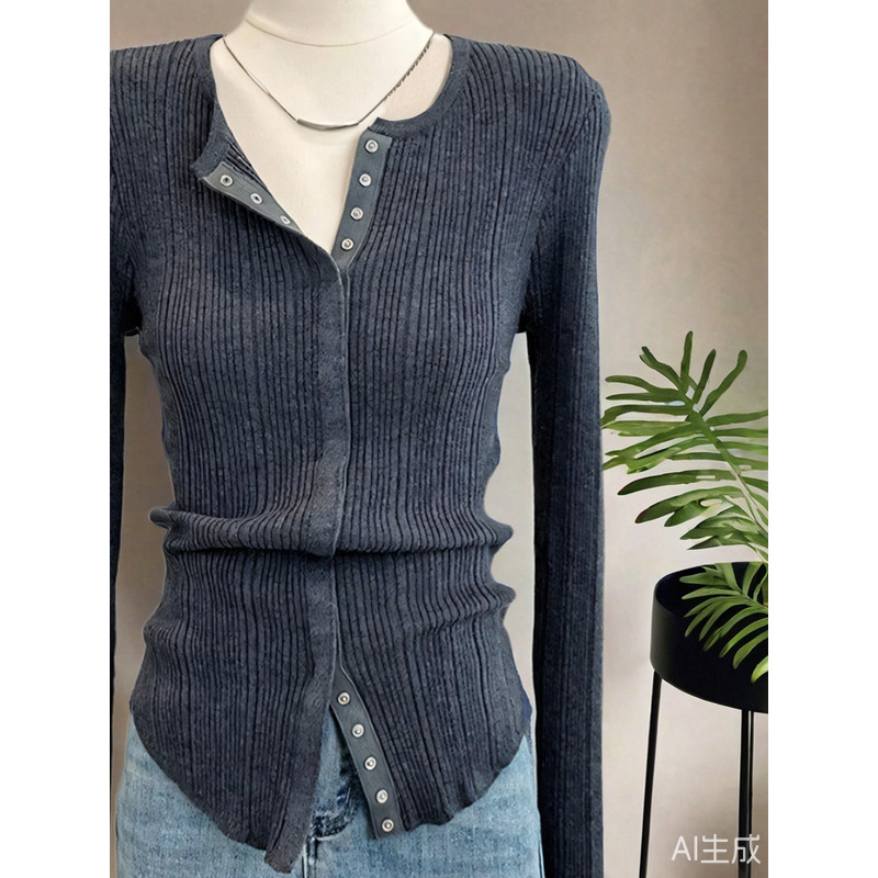 High-End de malha de manga comprida camiseta feminina primavera outono inverno estilo ocidental tamanho grande gordura M