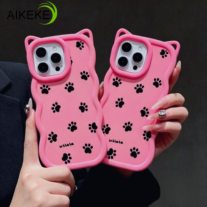 Capa De Telefone Com Orelhas De Gato Estampa De Pata Fofa Para Samsung Galaxy A07 A06 A05 A05S M05 F05 A04 A04E A04S M04