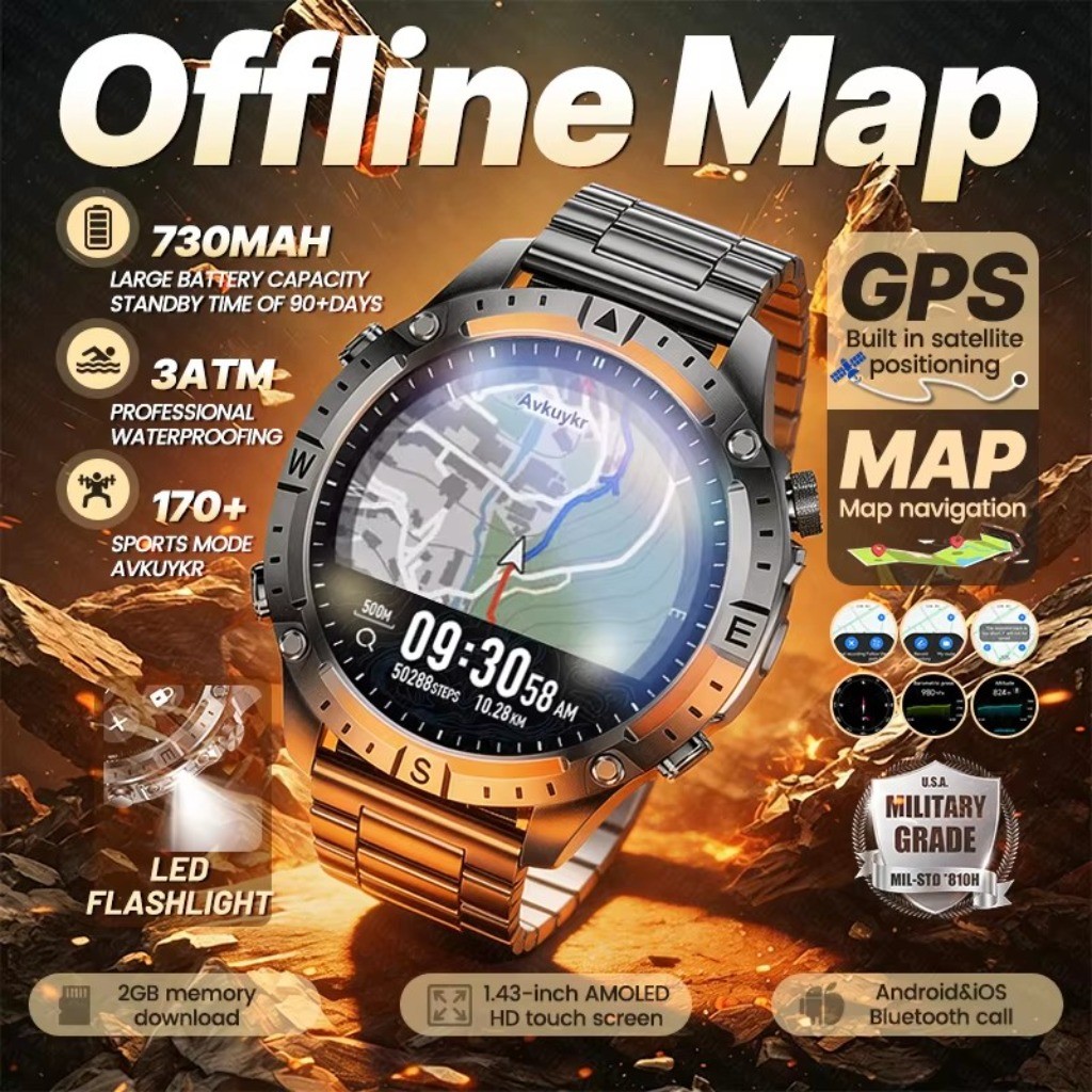 Novo Mapa Off-Line GPS Ao Ar Livre Navegação Precisa Smartwatch Relógio Inteligente 730mAh Bateria BT Chamada 3ATM À Pro