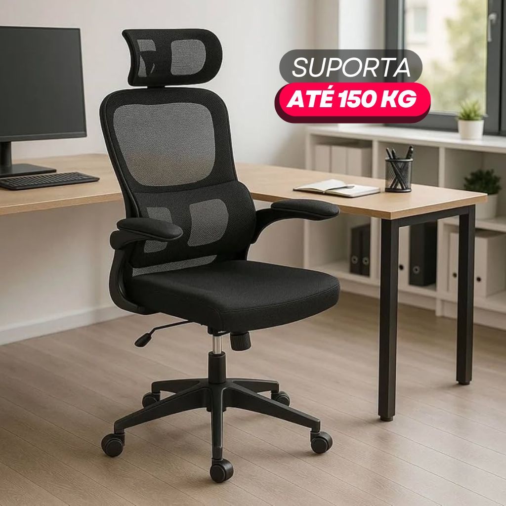 Cadeira de Escritório Ergonômica Presidente Preta