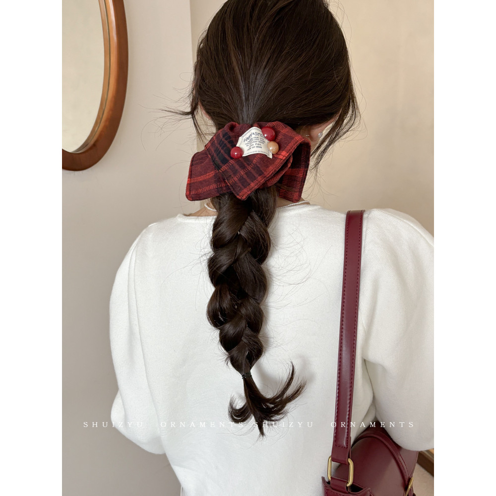 Anel de cabelo elástico vermelho feminino gravata cabeça rabo de cavalo lenço quadrado cabeça corda acessórios de cabelo